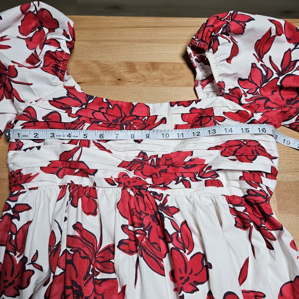 Abercrombie and Fitch Emerson Ruched Puff Sleeve Red White Floral Dress LT - Picture 4 of 7